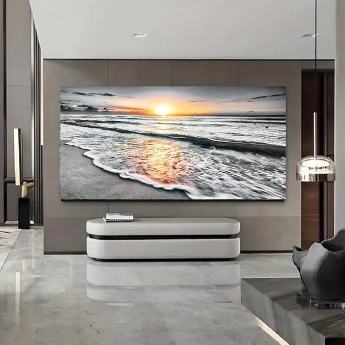 Bamdeya Canvas Wall Art Living Room Black and White Wall Decor Beach Prints Pictures for Bedroom Wall Décor Ocean Posters Room Décor Office paintings Sea Sunset Decorations Framed 20x40inches