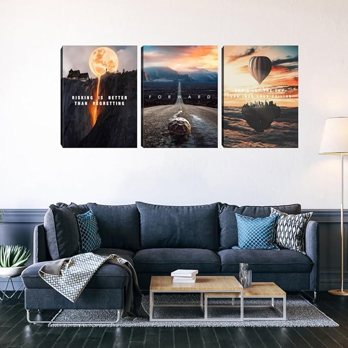 3 Pieces Motivational Canvas Wall Art Office Wall Decor Entrepreneur Quotes Inspiring Framed Poster Inspirational Quotes for Art Decoration Ready to Hang for Office Work Place Bedroom(72''Wx36''H)