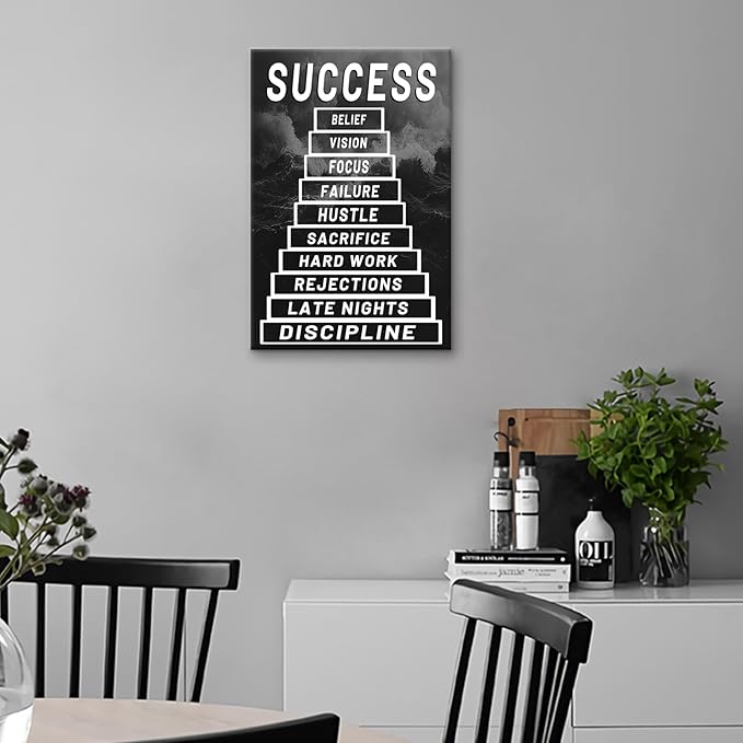 Motivational Wall Posters for Office Success Inspirational Positive Quotes Canvas Print Painting Inspiring Sign Picture Artwork for Bathroom Classroom Art Wall Decor Ready to Hang [12''Wx18''H]