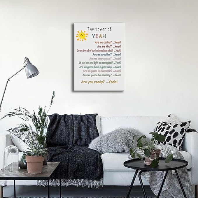 WYJDFART “The Power of Yeah” Inspirational Wall Decor Positive Psychological Suggestion Motivational Wall Art for Home Kid's Bedroom School Psychotherapy Room Framed Ready to Hang [18" W X 24" H]