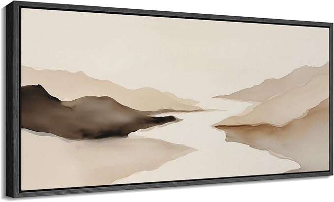 SIGNFORD Extra Large Framed Canvas Print Wall Art Abstract Neutral Mountain Lake Landscape Illustrations Modern Art Calm Warm for Living Room, Bedroom, Office - 60"x30"