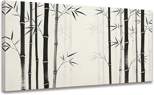 Black White Bamboo Framed Canvas Wall Art for Bedroom, Botanical Wall Decor 40" L x 20" W