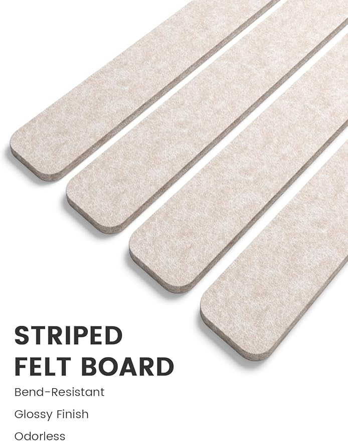 Fluxynara Cork Board Alternative Felt Strip Board 5-Pack 13"x2", Office Pin Board with 35 Push Pins, Adhesive Install for Bedroom Door & Home Office(Oatmeal)