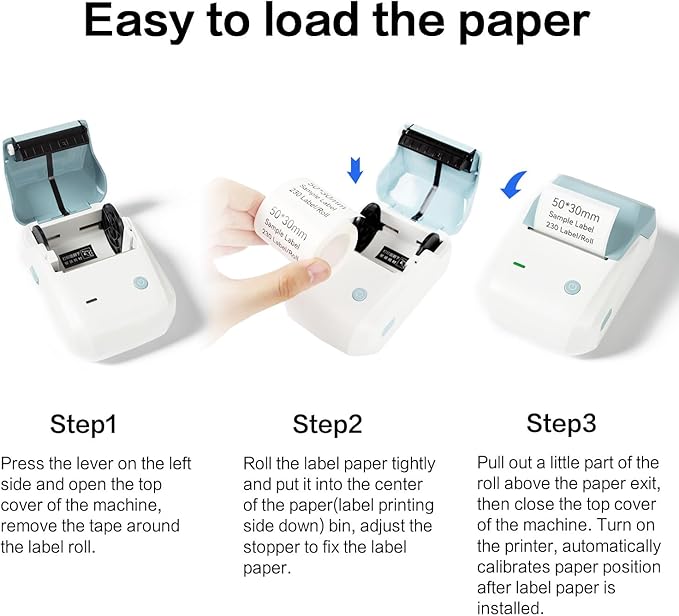 LMASBLTER B1 Label Maker 2 Inch Bluetooth Thermal Label Printer for Barcode, Address, Labeling, Logo, Clothing, Jewelry, Retail, Mailing, Support with Phones&PC, Easy to Use for Office & Home-Blue