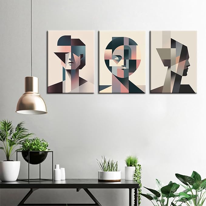 Abstract Canvas Wall Art Geometric Stitching Portraits Poster Print Modern Minimalism Picture Painting for Home Parlour Living Room Kitchen Wall Decor Artwork Decorative Ready to Hang [36''W X 16''H]