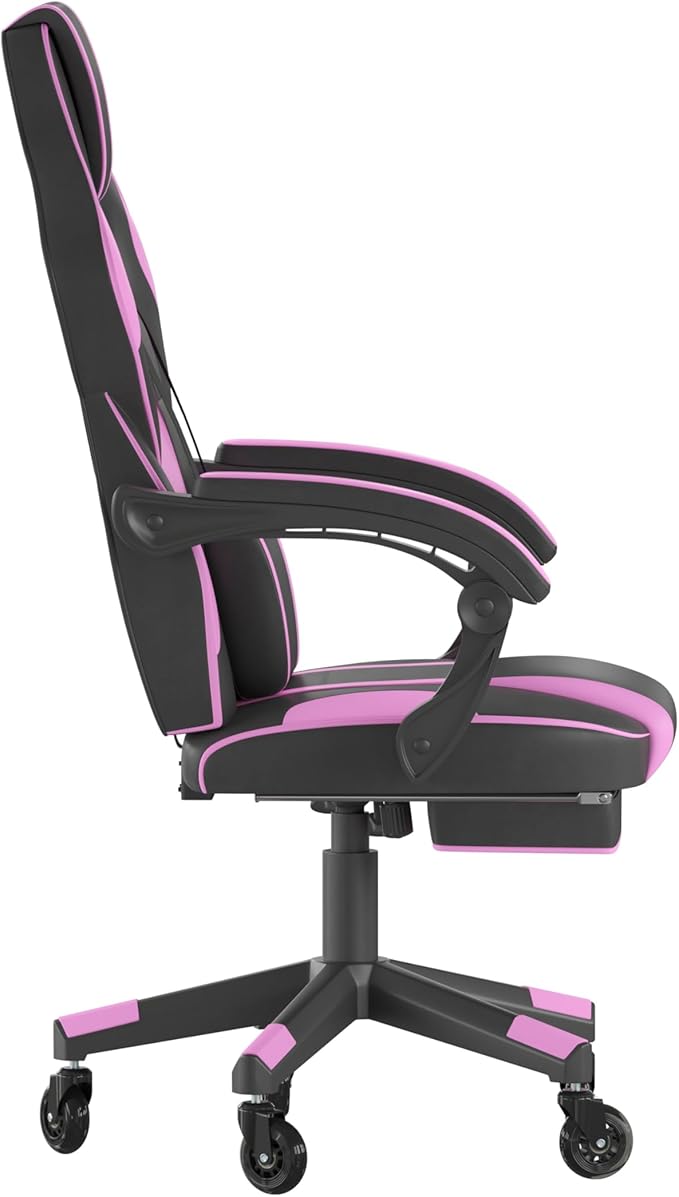 Flash Furniture X40 Gaming Chair Racing Computer Chair with Fully Reclining Back/Arms and Transparent Roller Wheels, Slide-Out Footrest, - Black/Purple