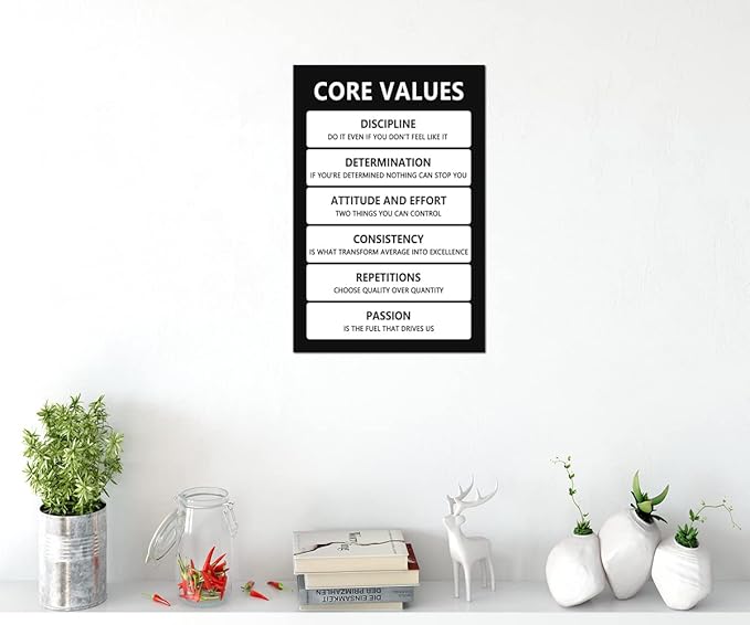 Core Values Motivational Wall Art Inspirational Poster Inspiring Canvas Prints Artwork for Office Living Room Modern Home Decor Painting Pictures Stretched and Framed Ready to Hang [12''Wx 18''H]