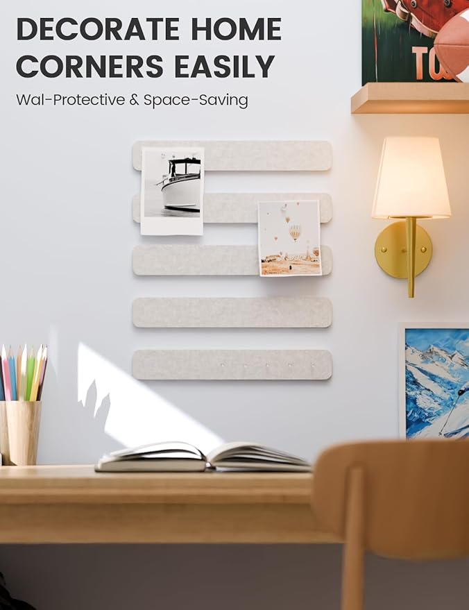 Fluxynara Cork Board Alternative Felt Strip Board 5-Pack 13"x2", Office Pin Board with 35 Push Pins, Adhesive Install for Bedroom Door & Home Office(Oatmeal)