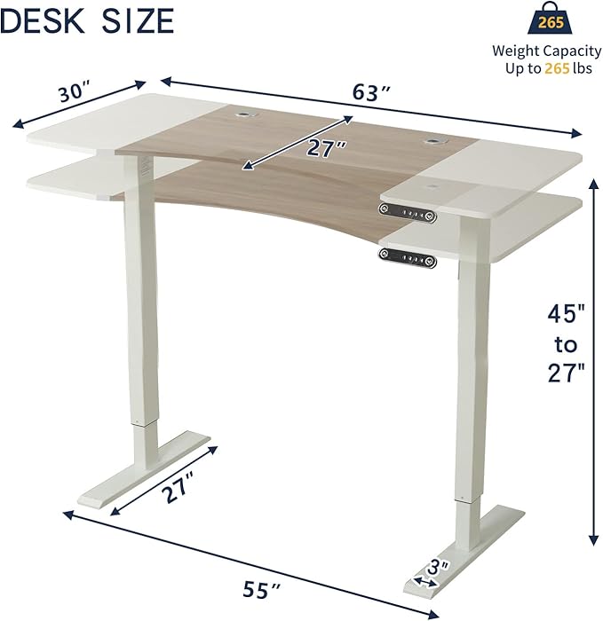 63 Inch Dual Motor Electric Standing Desk, Height Adjustable Sit Stand Desk with Memory Control and Spacious Desktop for Home Office
