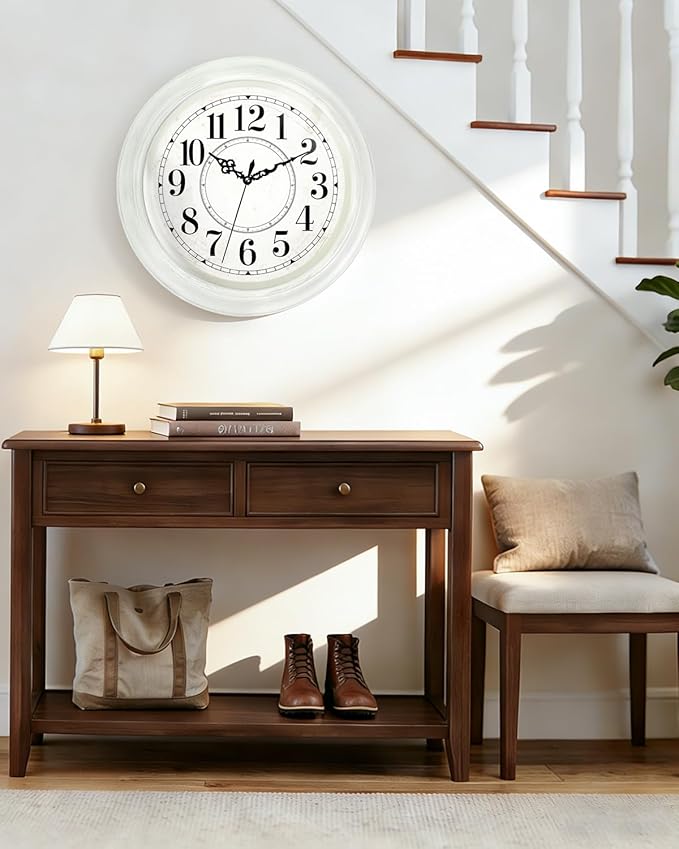 Vintage Wall Clock 16 Inch Quartz Silent Non-Ticking Analog Clock Battery Operated Rustic Round Decorative Clock for Living Room Kitchen Home Office Classroom