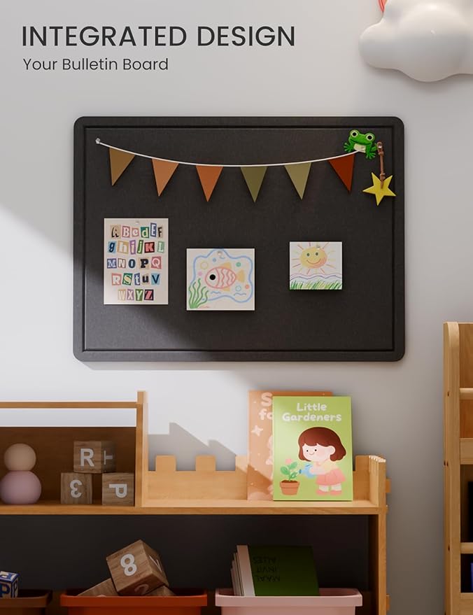 Fluxynara Bulletin Board, 23.6" x 17.5" Cork Board Alternative with 12 Safe Removable Adhesive Tabs, Foldable Felt Pin Board for Home Office, Classroom, Bedroom,Entryway for Walls— Black