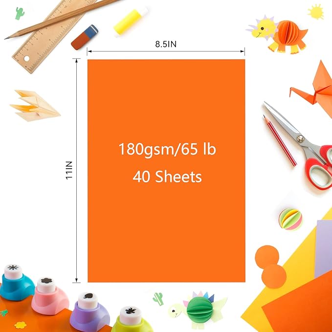 Construction Paper, 40 Sheets 8.5 x 11 Inches, 180GSM Green Card Stock, Colored Craft Paper Bulk for School, Crafts, Scrapbooking, DIY Card Making, Office Printing