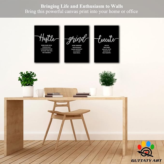 Office Wall Art - 3 Panel Motivational Canvas With Inspirational Quotes for Home Decor, Positive Entrepreneur Words Poster Frame for Company 12"x18"x3Pcs
