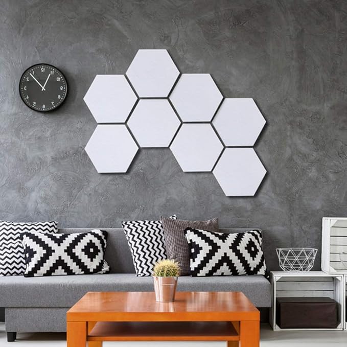 Felt Hexagon Bulletin Board with 20 Push Pins, Pack of 8 Notice Boards for Home Office Kitchen, Push Pin Board Felt Wall Tiles for Photos Memos