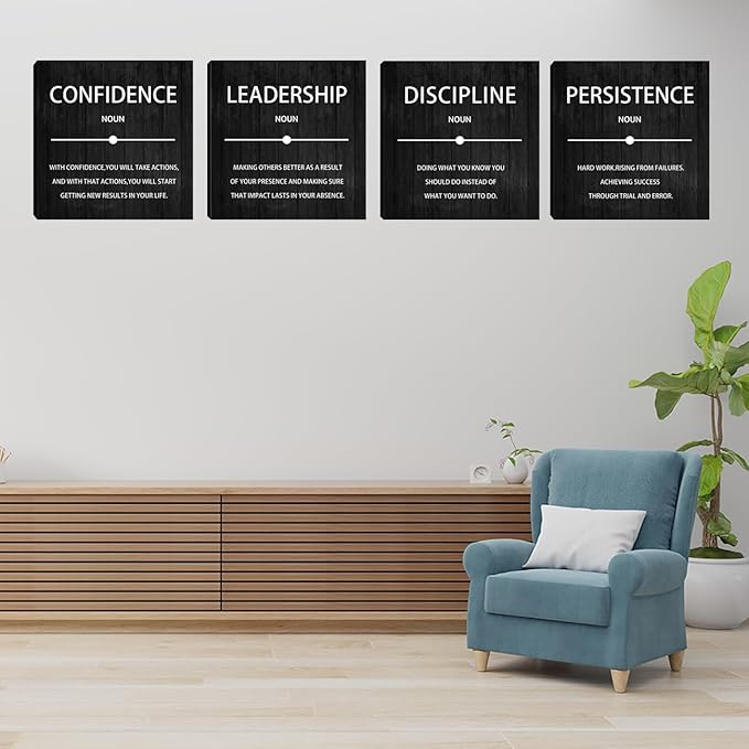 Halioyo 4 Pieces Motivational Wall Art Inspirational Office Quotes Wall Decor Positive Artwork for Living Room Bedroom Home Office Wall Decoration 12”X12”X4