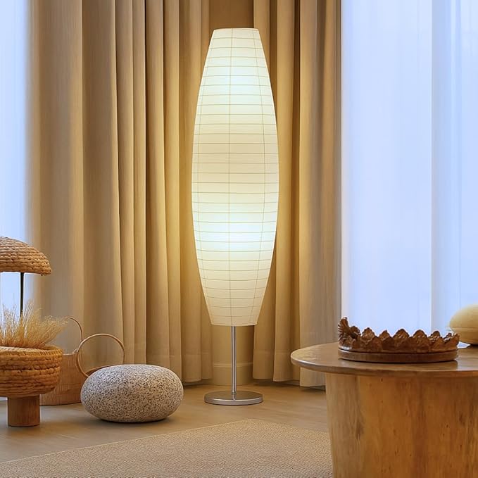 LIGHTACCENTS 59-Inch Rice Paper Floor Lamp – Japanese-Style Lantern with White Paper Shade, Modern Standing Lamp for Living Room, Bedroom, Office, Soft Ambient Lighting for Home Décor