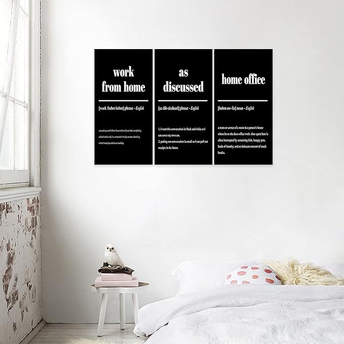 3 Piece Inspirational Canvas Wall Art, Quote "Work From Home - as Discussed - Home Office" Motivational Print Picture, Triptych Entrepreneur Poster Framed Artwork for Men Women Room Decor(36"Wx18" H)