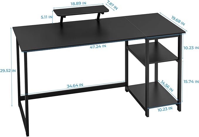 GreenForest Computer Home Office Desk with Monitor Stand and Storage Shelves on Left or Right Side,47 inch Modern Writing Study PC Laptop Work Table,Black