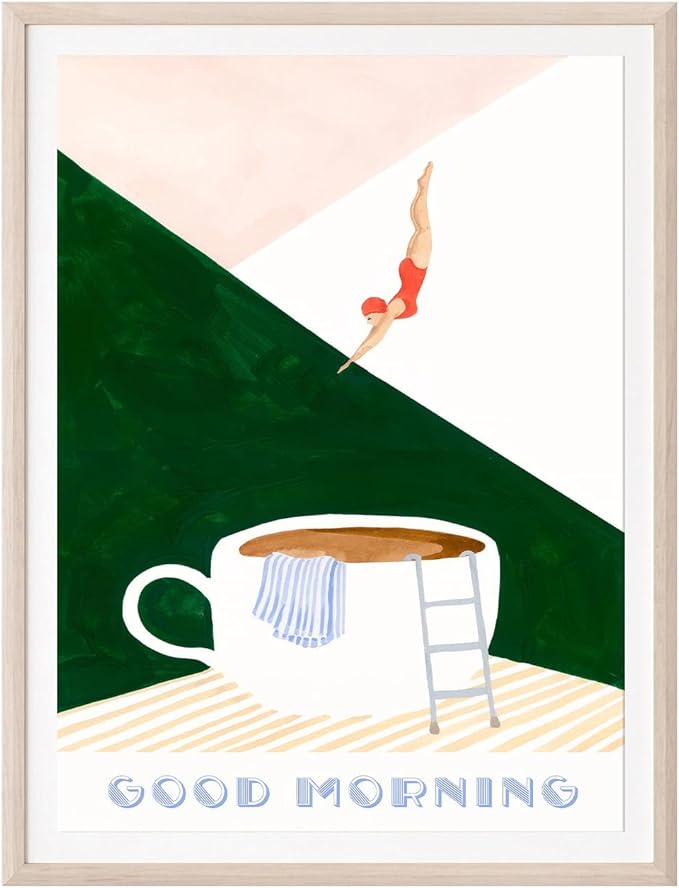 Kitchen Wall Art Bathroom Art Vintage Abstract Kitchen Poster Funny Breakfast Canvas Wall Art Good Morning Dive Drinks Theme Print Poster for Coffee Shop Home Bar Wall Decor 12x16 inch Unframed