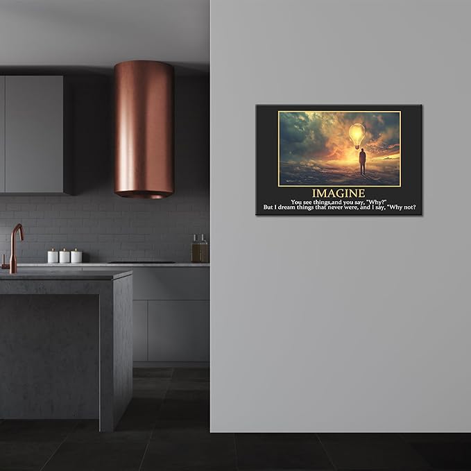 UZMKM - Inspirational Wall Art, Black Background Motivational Mindset Imagine Picture, Quote Saying Canvas Print for Home Office Decor, Company Poster Framed Artwork for Office Wall Decor 28x40 Inch