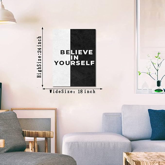 Yatsen Bridge Black and White Motivational Office Canvas Paintings with Positive Quotes Believe in Yourself Wall Art Inspirational Office Home Wall Art Work Farmed Ready to Hang-18 inch x 24 inch