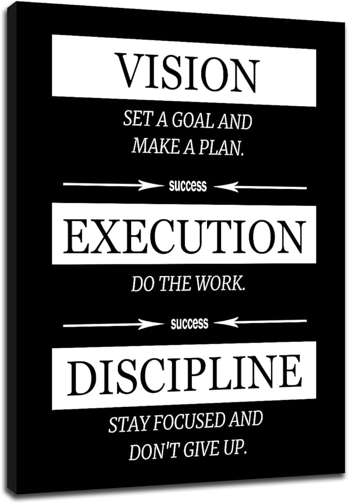 Motivational Canvas Wall Art Success is Vision Execution Discipline Inspirational Wall Decor Printed Canvas Poster for Modern Home Living Room School Office Gym Stretched and Framed [30''Wx 40''H]