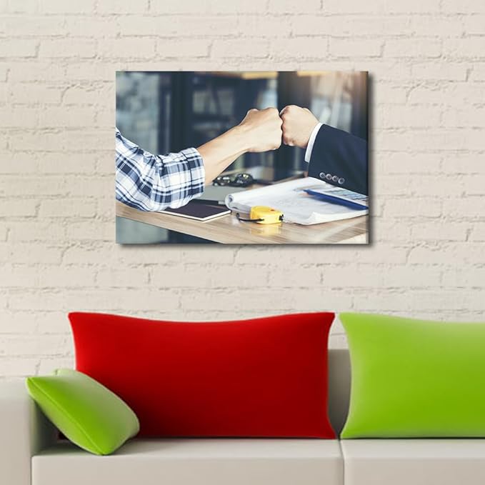 1 Panel Canvas Wall Art Fist Bump Colleagues Collaboration Teamwork Picture Modern Decor Poster Canvas Print Frame Ready To Hang (12"Wx18"H)