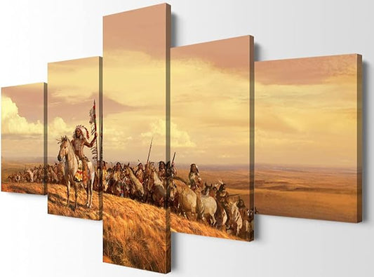 5 Pieces Native American Wall Art - Chiefs Indian Decor Posters for Bedroom (70''W x 40''H)