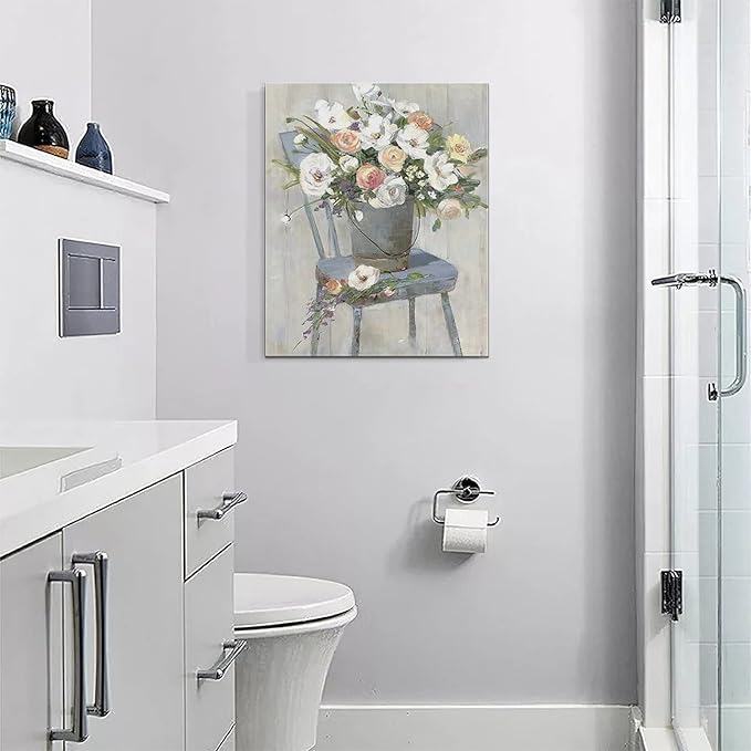 yerretin Farmhouse Flower Wall Art Country Floral Pictures Wall Decor Rustic Canvas Paintings Modern Artwork Home Decorations for Bathroom Bedroom Living Room Framed 16"x20"
