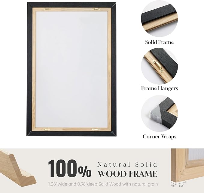 Framed Black and White Abstract Wall Art, 3 Piece Modern Canvas Prints Paintings Art for Walls, Minimalist Black White Abstract Pictures for Living Room Bedroom Dining Room Office Wall Decor 16x24 In