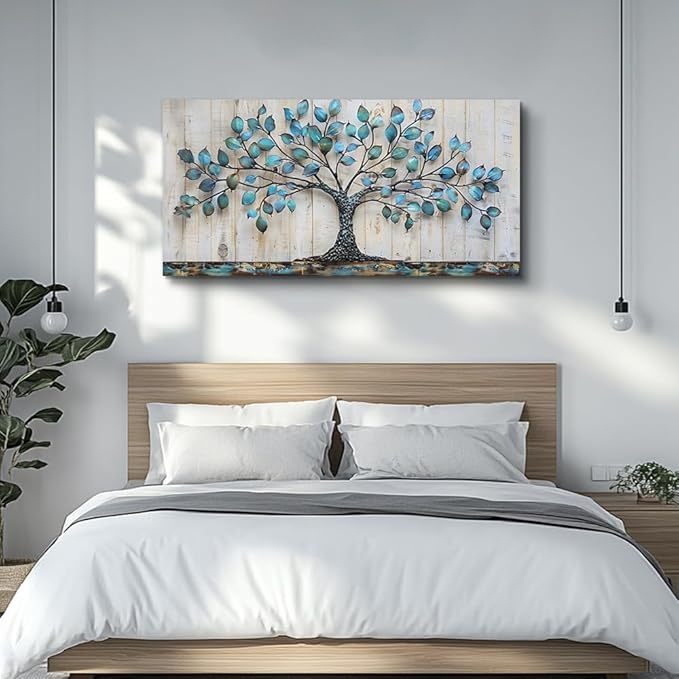 QIYILEXWART Canvas Wall Art For Living Room Wall Decor For Bedroom Office Wall Decoration Green Tree Landscape Painting Abstract Pictures Artwork Room Aesthetic Home Decor 20x40 In