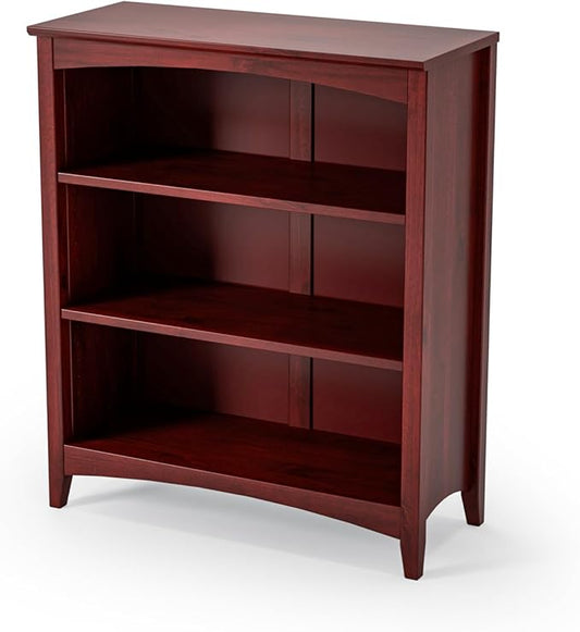 Camaflexi Shaker Style 3 Shelf Bookcase/Solid Wood / 36" High/Adjustable Shelving/Closed Back/Display Bookshelf for Living Room, Bedroom, Home and Office, Red Garnet Stain
