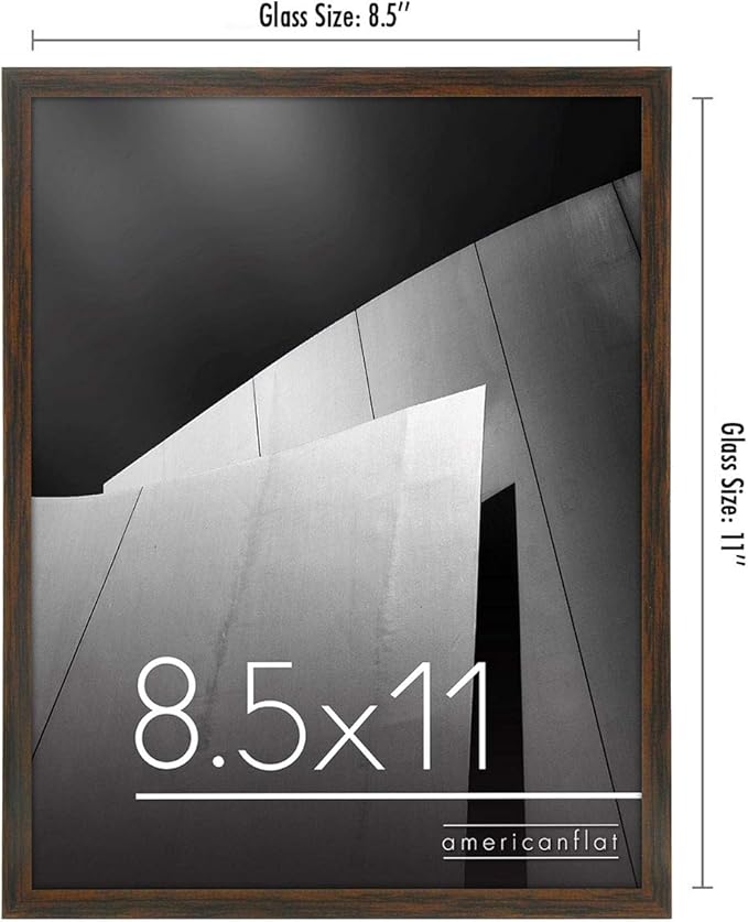 Americanflat 8.5x11 Picture Frame with Shatter-Resistant Glass - Streamline Collection - Thin Border Photo Frame for Tabletop and Wall Display - Hanging Hardware and Easel Stand Included - Walnut