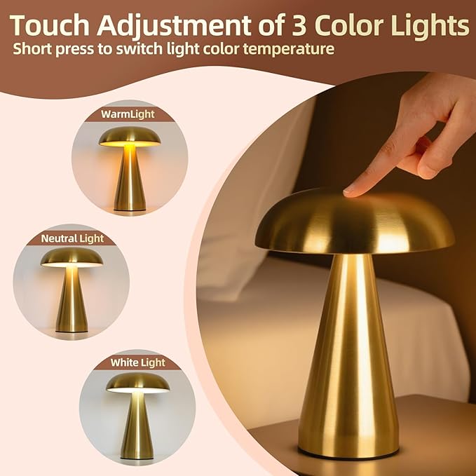 2-Pack Portable LED Desk Lamp, 5000mAh Rechargeable Battery, 3-Color Touch Control, Cordless Table Lamp with Stepless Dimming, Modern Bedside Lamp for Bedroom, Living Room, and Dining Room