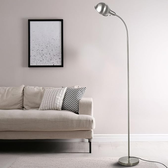 Dimmable Floor Lamp with Flexible Gooseneck and Rotatable Shade, Modern Style Standing Tall Lamp, E26 Socket, LED Reading Lamp (Sliver)