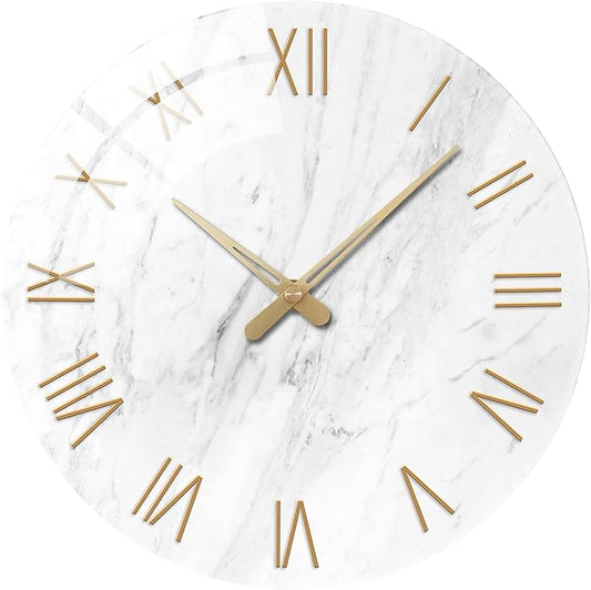 Large White Marble Wall Clocks Battery Operated 20 Inch Modern Analog Glass Wall Clocks for Living Room Office Dinning Room Silent Non Ticking Wall Clock