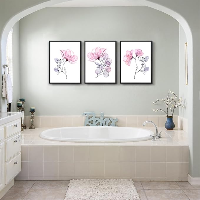 hyidecorart Black Framed Wall Art For Living Room Large Wall Decor For Bedroom Room Decorations Pink Red Flowers Wall Paintings Mural Pictures Artwork Kitchen Home Decor 3 Piece Framed Prints Art