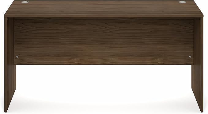 Furinno Roger Computer Desk, 60 Inch Rectangular Executive Desk with Modesty Panel, Home Office Desk with Thick Tabletop, Desk Cord Grommet, Scratchproof, for Home Study, Office, Modern Walnut