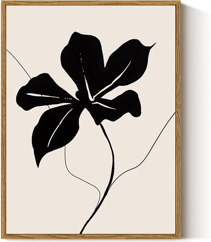 ARPEOTCY Vintage Framed Canvas Wall Art, Black Abstract Minimalist Flower Art Prints Home Decor Aesthetic, Rustic Mid Century Oil Paintings for Bedroom Bathroom Decor,12x16inch