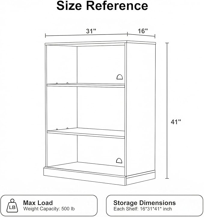 Casaphoria 41" H Wooden Bookshelves, 3 Tier Heavy Duty Bookshelf with Adjustable Shelves, Farmhouse Bookshelf with 16" Deep Storage Space for Living Room,Bedroom & Home Office