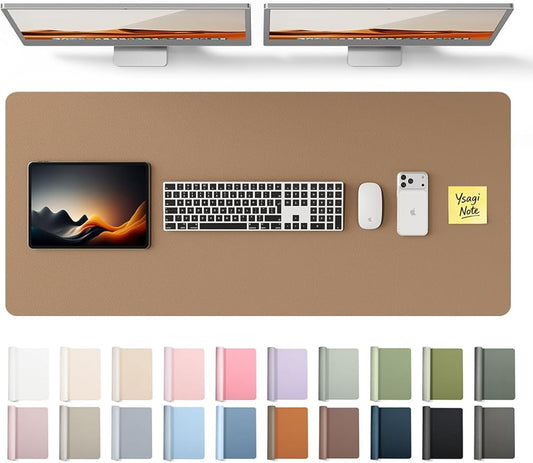 YSAGi Leather Desk Protector, Office Mat, Large Mouse Mat, Non-Slip PU Leather Blotter, Laptop Desk Pad, Waterproof Writing Pad for Office and Home (Khaki, 47" x 17")