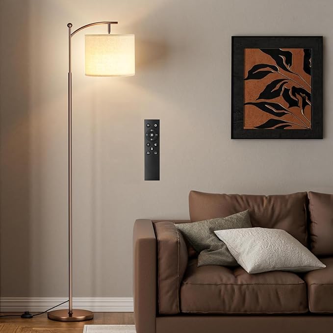 Ambimall 60" Floor Lamps with Remote Control & Bulb, Colors Temperature & Brightness Adjustable, Beige Shade & Brown Pole