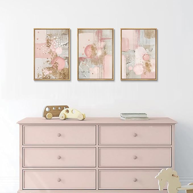 3Pcs Pink and Gold Canvas Wall Art Abstract Posters Print Geometric Pictures Decor for Living Room Bedroom Bathroom Home Decoration UnFramed