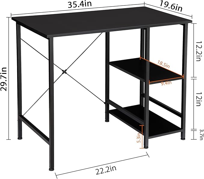 Home Office Desk Study Writing Computer Desk with 2 Storage Shelves, Small Industrial Modern Simple Style Laptop Table for Home, Office, Study, Bedroom, Gaming, (36 Inch, Black)