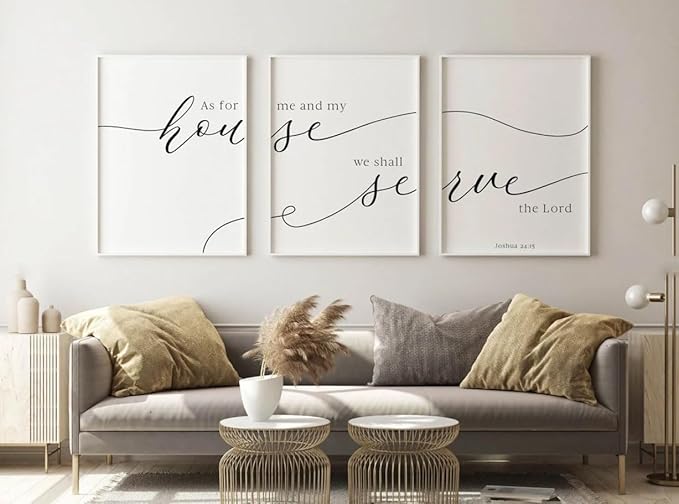 Joshua 24:15 Canvas Painting 3 Pieces We Shall Serve The Lord Posters Prints Wall Art Pictures for Living Room Bedroom Home Decor with Wooden Inner Frame