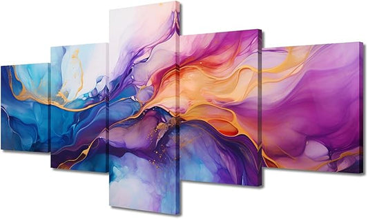 Modern Canvas Art Decor Abstract Canvas Wall Art Abstract Swirls Poster Prints on Canvas 5 Panel Living Room Decor for Men Lady Bedroom Home Wall Decor Stretched and Framed Ready to Hang 50x24 in