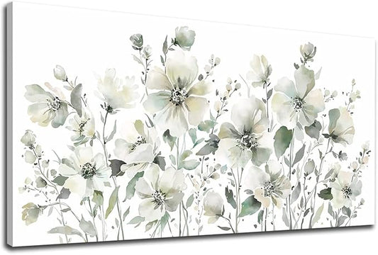 Elegant Flowers Wall Art Abstract Floral Pictures Wall Decor Modern Green Botanical Canvas Painting Flower Blossom Canvas Print Artwork for Living Room Bedroom Office Home Wall Decoration 20" x 40"