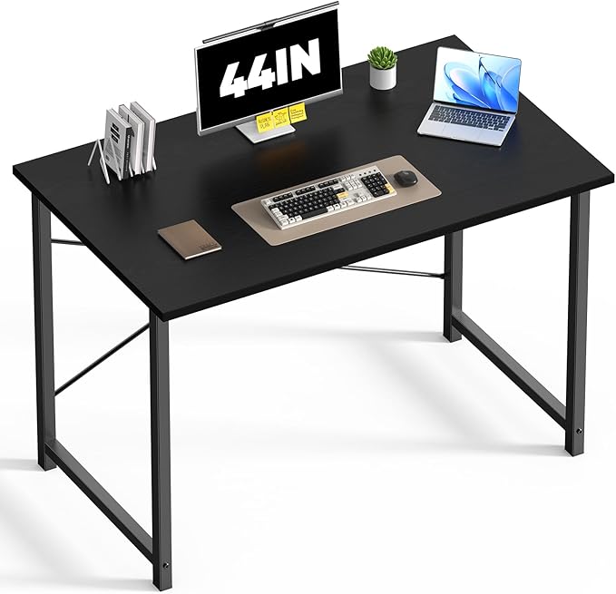 DUMOS 44 in Computer Desk for Home Office, Modern Study Work Table Simple Style for Bedroom, Writing Desks with X-Shaped Reinforcement, Black