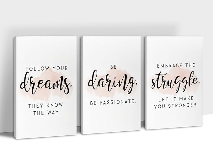 SHMAO Office Canvas Wall Art Motivational Wall Decor, 3 Piece Dreams Daring Struggle Print Pictures for Office Wall Decor Women Inspirational Framed Artwork Home Office Decor 20”x30”x3 Panels