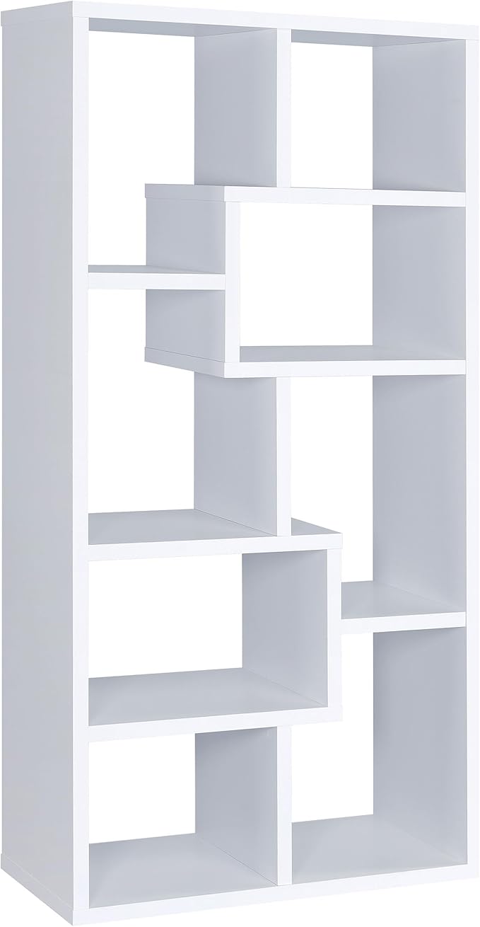 Coaster Home Furnishings - Theo - Engineered Wood with Paper Lamination - 6-Shelf Bookshelf with Geometric Design - Transitional - Home Office and Living Room - 71-Inch - White - 800136